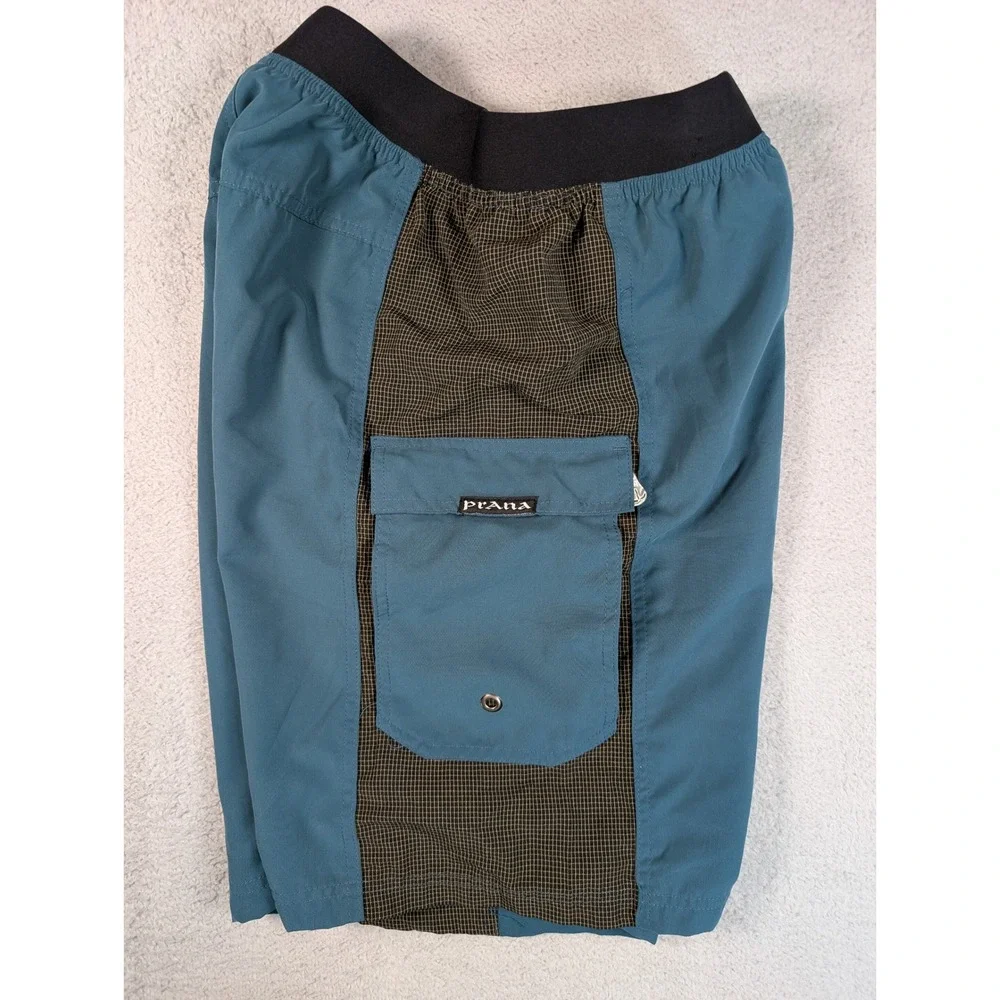 Prana Breathe Mens Nylon Cargo Shorts Teal Blue Green Climbing Hiking Size M